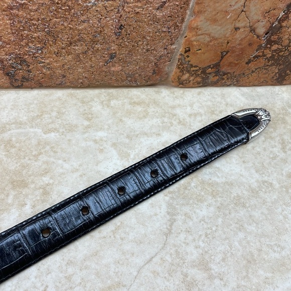 Brighton Women Animal Embossed Leather Belt Western Silver Buckle Black Size M/L - Picture 12 of 16